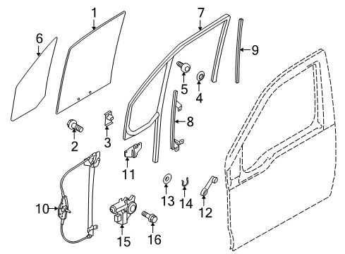 2011 Ford Transit Connect Front Door - Glass & Hardware Run Channel Diagram for 2T1Z-1521597-A