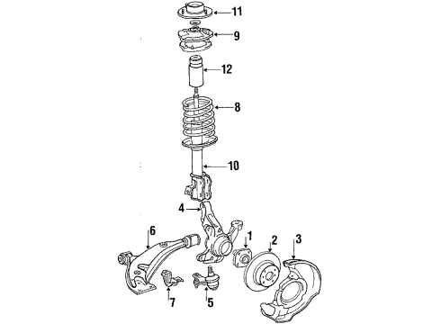 1988 Toyota Tercel Front Suspension Components, Lower Control Arm, Stabilizer Bar Shock Absorber Assembly Diagram for 48510-16700