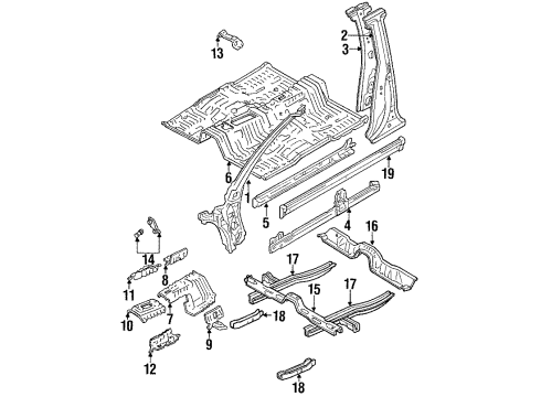 1989 Toyota Cressida Center Pillar & Rocker, Hinge Pillar, Exterior Trim, Floor Rail Reinforcement Diagram for 57043-22040