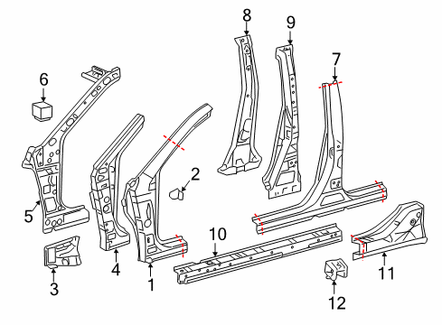 Diagram for 2009 Toyota Camry Center Pillar & Rocker, Hinge Pillar 