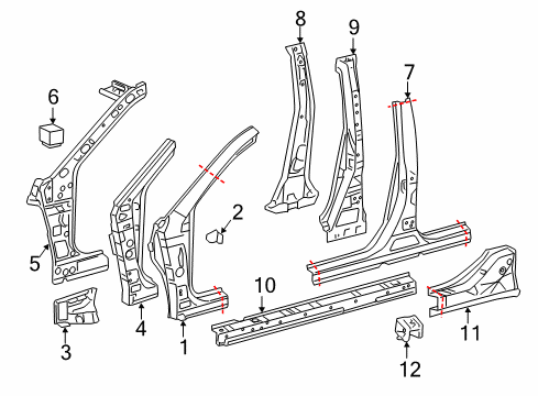 2009 Toyota Camry Center Pillar & Rocker, Hinge Pillar Inner Pillar Diagram for 61102-06100