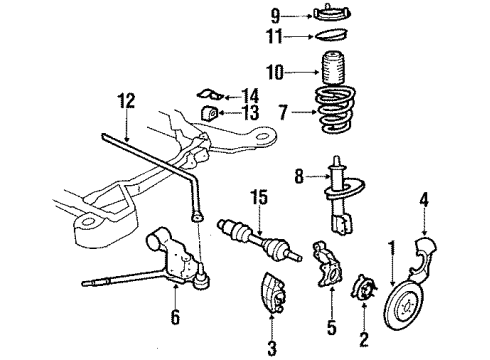 1988 Cadillac Allante Front Suspension Components, Lower Control Arm, Stabilizer Bar Link Kit, Front Stabilizer Shaft Diagram for 3634658