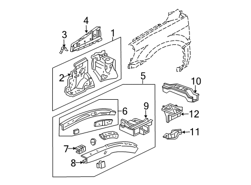 2003 Honda Pilot Structural Components & Rails Stiffener, L. FR. Side Diagram for 60922-S0X-A00ZZ