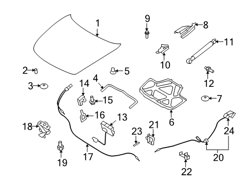 2010 Infiniti G37 Hood & Components Hood Lock Control Secondary Assembly Diagram for 65670-JL00A