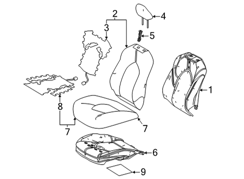 2021 Toyota Highlander Sunroof Seat Cushion Pad Diagram for 71512-0E240