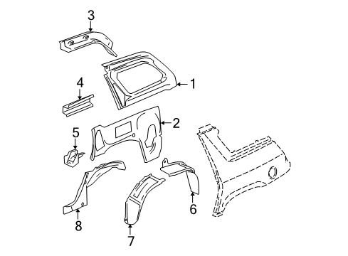 2005 GMC Envoy XUV Inner Structure - Quarter Panel Outer Wheelhouse Diagram for 88937018