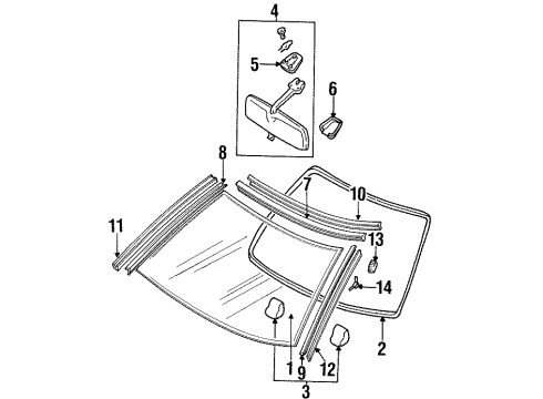 1993 Nissan 300ZX Windshield Glass, Reveal Moldings Mirror Inside Cover Diagram for 96329-30P02