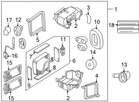 1999 Infiniti QX4 A/C Evaporator Components Case Assy-Cooling Unit Diagram for 27284-1W602