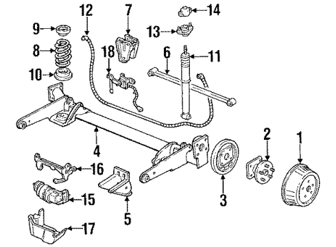 1992 Oldsmobile Silhouette Rear Suspension Components Mount, Rear Shock Absorber Upper Diagram for 22548145
