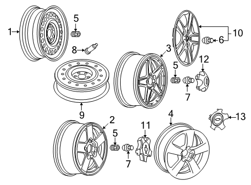 2005 Chevrolet Equinox Wheels, Covers & Trim Wheel Rim Assembly-17X7.0 Aluminum (W/Valve Stem Insta Diagram for 9595562