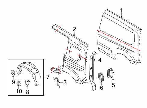 2016 Ford Transit Connect Side Panel & Components Wheelhouse Liner Diagram for DT1Z-61278B51-E