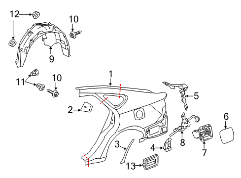 2018 Toyota Avalon Fuel Door Wheelhouse Liner Diagram for 65638-07020