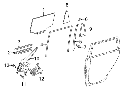 2011 Scion xB Front Door Regulator Sub-Assy, Rear Door Window, LH Diagram for 69804-12180