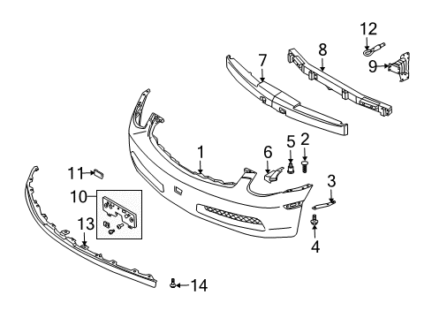 2005 Infiniti G35 Bumper & Components, Spoiler Hook-Towing, Front Diagram for 51112-AU00A