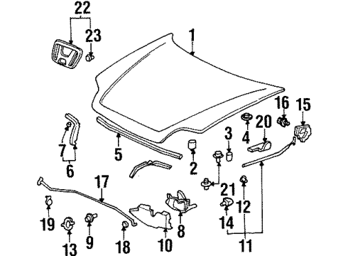 1997 Honda Prelude Hood & Components, Exterior Trim Holder, Rod Diagram for 91503-SS0-003