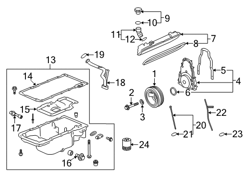 2008 Pontiac G8 Engine Parts, Mounts, Cylinder Head & Valves, Camshaft & Timing, Oil Pan, Oil Pump, Crankshaft & Bearings, Pistons, Rings & Bearings, Variable Valve Timing Filler Tube Diagram for 12559505