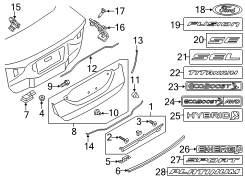 2018 Ford Fusion Exterior Trim - Trunk Lid License Mount Diagram for -W714996-S300