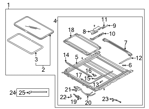 2005 Kia Sedona Sunroof Guide Assembly Diagram for 0K2C169880