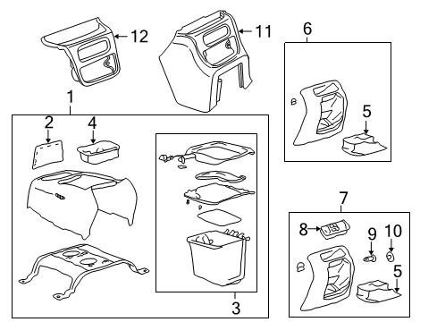 2000 GMC Yukon XL 2500 Center Console Panel Asm, Front Floor Console Rear Trim *Oak Diagram for 88986172