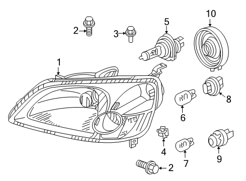 2003 Honda Civic Headlamps Socket, Position Diagram for 33304-S5P-A01