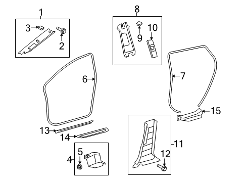2010 Pontiac Vibe Interior Trim - Pillars, Rocker & Floor Molding, Windshield Side Garnish *Gray Diagram for 19184758