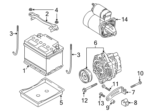 2005 Kia Rio Alternator, Starter, Battery Bolt-Clamp Diagram for 0K30A56985A