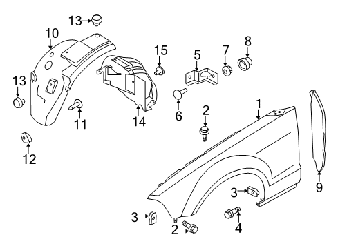 2014 Ford Mustang Fender & Components Rear Fender Liner Diagram for AR3Z-16103-B