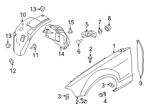 2014 Ford Mustang Fender & Components Front Fender Liner Diagram for AR3Z-16103-A