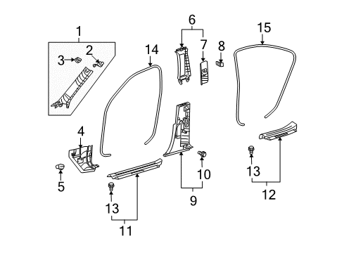 2008 Lexus LS460 Interior Trim - Pillars, Rocker & Floor GARNISH, Front Pillar Diagram for 62211-50172-A2