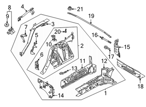 2021 Ford Mustang Mach-E Structural Components & Rails Cross Bar Nut Diagram for -W520114-S442