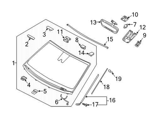 2020 Genesis G90 Windshield Glass, Reveal Moldings Pad-Rain Sensor SILI Diagram for 96001A2000