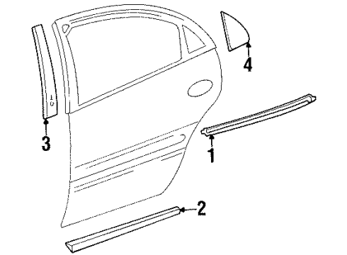 2001 Oldsmobile Aurora Exterior Trim - Rear Door Applique Asm-Rear Side Door Window Frame Front Diagram for 25717628