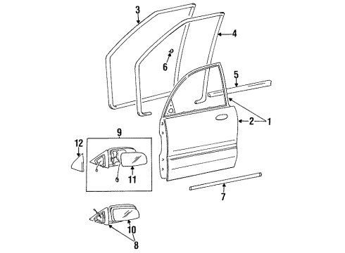 1996 Hyundai Sonata Front Door & Components, Outside Mirrors, Exterior Trim Cover-Front Door Quadrant Inner LH Diagram for 87661-34100