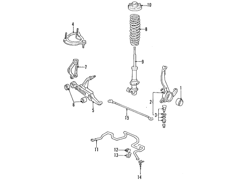 1994 Acura Integra Front Suspension Components, Lower Control Arm, Upper Control Arm, Stabilizer Bar Bar, Front Tower Diagram for 74300-SR3-010