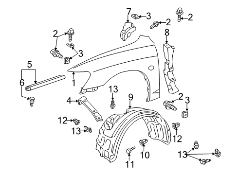 2003 Toyota Camry Fender & Components Seal To Cowl Diagram for 53866-AA010