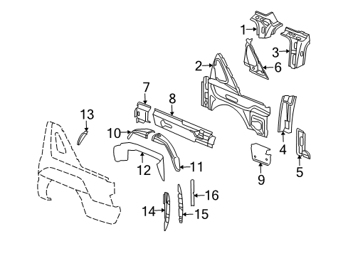 2003 Cadillac Escalade EXT Inner Components - Quarter Panel Wheelhouse Diagram for 15758027