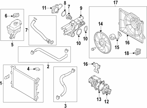 2017 Kia Optima Cooling System, Radiator, Water Pump, Cooling Fan Motor Assembly Diagram for 25386D5200