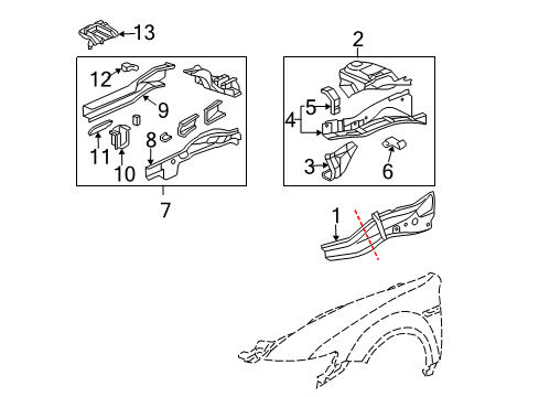 2004 Acura TL Structural Components & Rails Bracket, Front Fender Diagram for 60619-SEP-A00ZZ