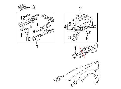 2004 Acura TL Structural Components & Rails Frame, Left Front Side Diagram for 60911-SEP-A00ZZ