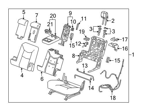 2017 Cadillac XT5 Rear Seat Components Seat Back Frame Diagram for 13513278