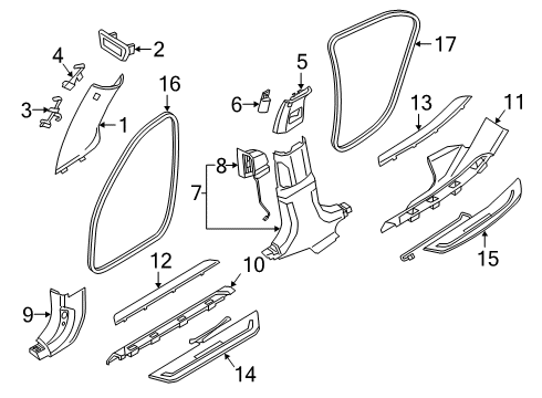 2020 BMW 740i xDrive Interior Trim - Pillars, Rocker & Floor Trim, B-Pillar, Alcantara, Top Left Diagram for 51437391907