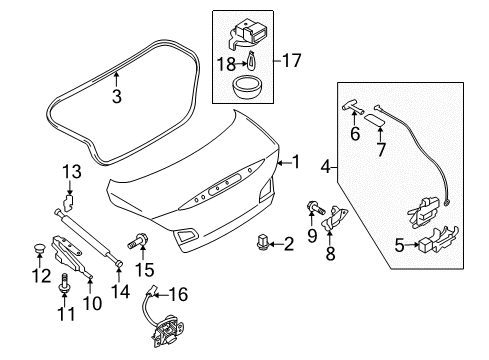 2012 Infiniti G25 Trunk Stopper-Trunk Lid Hinge, LH Diagram for 84413-JK000