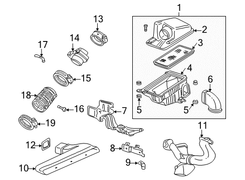 2000 Pontiac Grand Am Air Intake Adapter, Mass Airflow Sensor Inlet Diagram for 25099500