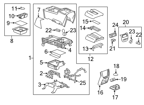 2012 GMC Sierra 2500 HD Center Console Console Assembly Diagram for 20943741