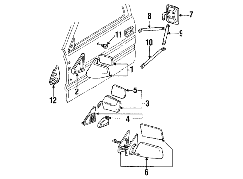 1995 GMC C2500 Suburban Outside Mirrors Cover Asm, Outside Rear View Mirror Mount Plate Diagram for 19180215