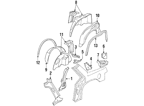 1992 Chevrolet Lumina Quarter Panel - Inner Structure & Rails Extension-Quarter Outer Panel Rear Window Diagram for 20569748