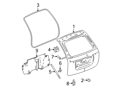 2005 Chevrolet Equinox Lift Gate Lift Cylinder Ball Stud Diagram for 11609629