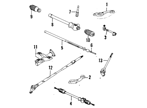 1984 Toyota Starlet Steering Column, Steering Wheel, Steering Gear & Linkage Shaft Assembly Diagram for 45205-10040