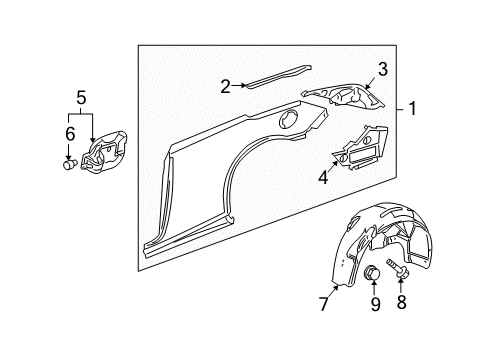 2006 Pontiac G6 Quarter Panel & Components Wheelhouse Liner Diagram for 25822943