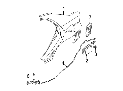 2009 Kia Spectra Quarter Panel & Components Fuel Filler Door Assembly Diagram for 695102F002